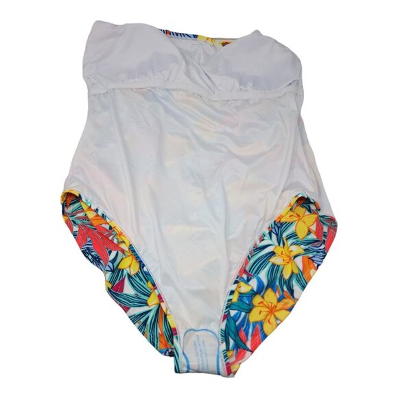 Caribbean Joe Shirred One-Piece Swimsuit Size 16 Floral Multicolor Slimming $108 - Picture 8 of 9